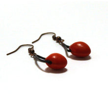 Red Huayruro Seed Earrings - Rain Forest Seed Jewelry - Natural Artist