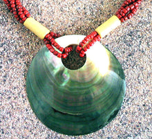 Red Beaded Large Shell Necklace - Natural Artist