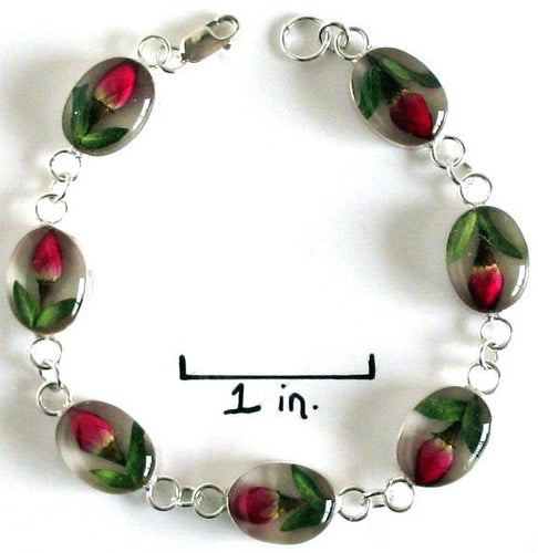Real Flower Sterling Silver Bracelet - Rose Oval - Natural Artist