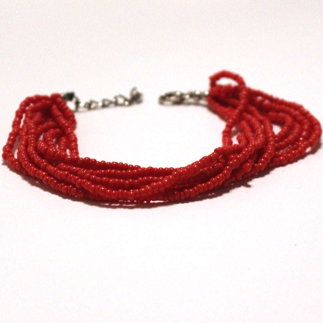Red Beaded Multi Strand Mayan Bracelet - Natural Artist